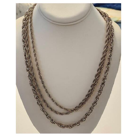 Vintage Silver Tone Triple Strand Rope Chain Necklace, 24" L - Picture 10 of 10